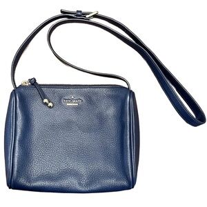 Kate Spade Navy Blue Pebbled Leather Crossbody Bag w/ Gold Details ✨ EUC